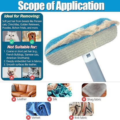 Magic Pet Hair Remover for Dog Cat Owner 2 Pieces, TikTok 4 in 1 Multifunctional Pet Hair Removal Tool for Couch Furniture Carpet Clothing, Reusable Washable Broom Brush for Window Tile Lint Cleaning