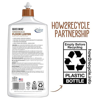Quick Shine Hardwood Floor Luster-Polish 27oz | Plant-Derived w/Carnauba | Safer Choice, No PFAS, pH Neutral | Ready to Use Formula w/Anti-Slip Technology | Simply Squirt & Spread | Made in USA