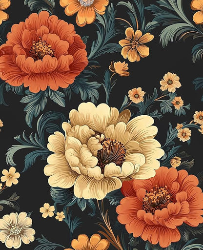 Vintage Vibrant Floral Peel and Stick Wallpaper, Dark Classic Flower Design Self Adhesive Wallpaper for Cubicle Bedroom Cabinet, Vinyl Removable Contact Paper Antique Wall Decor 17.5In x 118In
