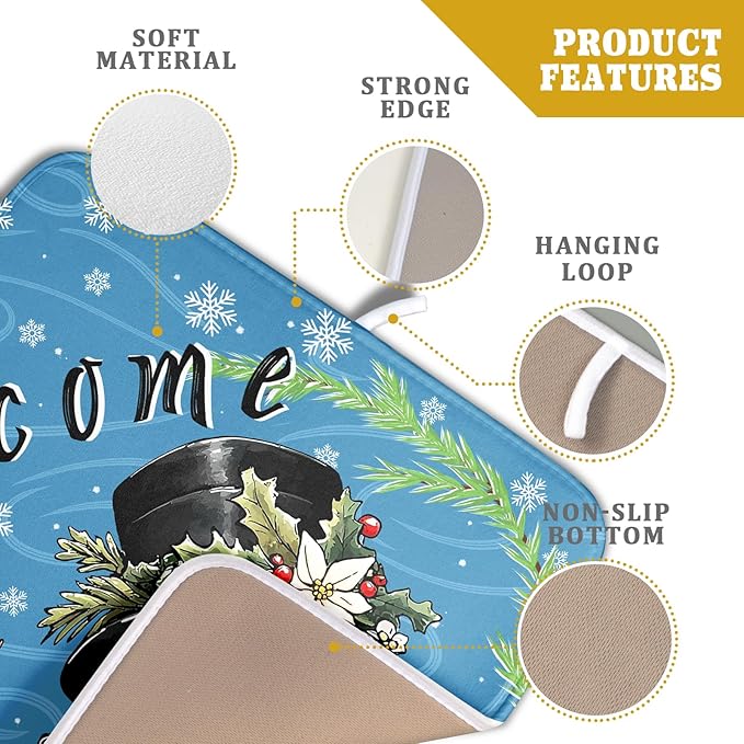 Christmas Snowman Dish Drying Mat for Kitchen Counter 16x18 Blue White Snowflake Welcome Winter Holiday Absorbent Reversible Microfiber Drying Mats Kitchen Countertop Protector Dishes Drainer Rack Pad