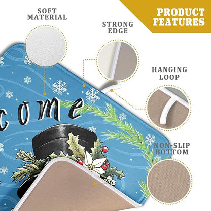 Christmas Snowman Dish Drying Mat for Kitchen Counter 16x18 Blue White Snowflake Welcome Winter Holiday Absorbent Reversible Microfiber Drying Mats Kitchen Countertop Protector Dishes Drainer Rack Pad