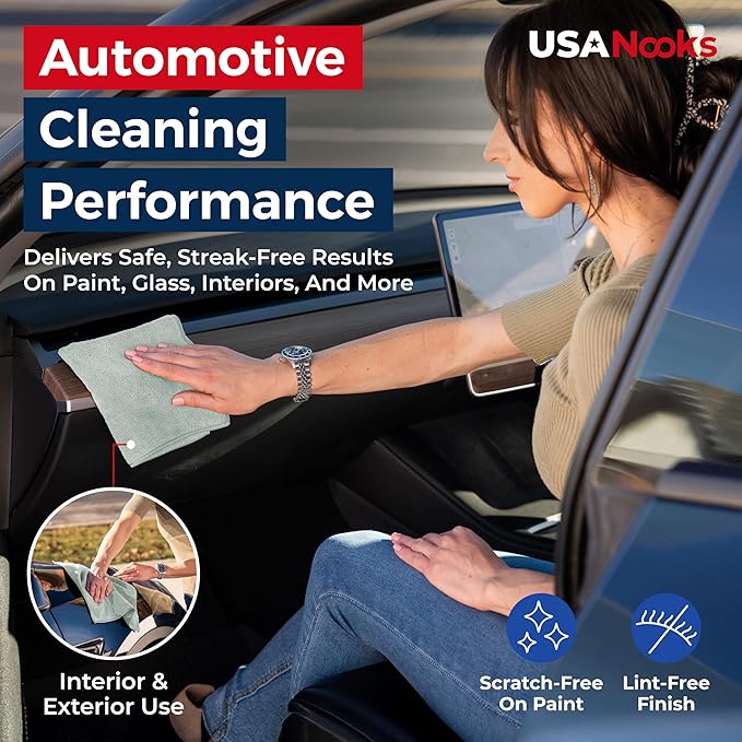 USANOOKS Microfiber Cleaning Cloth - Sea Green - 24Pcs (12.5x12.5 inch) High Performance - 1200 Washes, Ultra Absorbent Car Towel Traps Grime & Liquid for Streak-Free Mirror Shine - car Washing Cloth