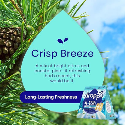 Dropps 4-in-1 Plus Oxi Laundry Detergent Pods, Crisp Breeze (38 Count) - Laundry Pods | Advanced Odor Defense | Fights Stains | Whitens & Brightens | Clean Ingredients | Plastic Free Packaging