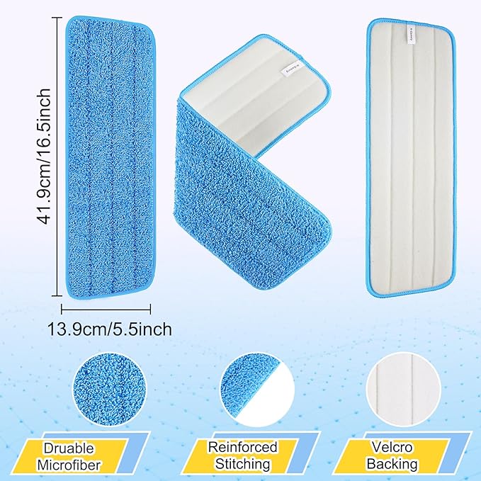3 Pack 16.5 inch Reusable Mop Pads Microfiber Spray Mop Replacement Heads for Wet/Dry Mops Compatible with Bona Floor Care System (Blue)