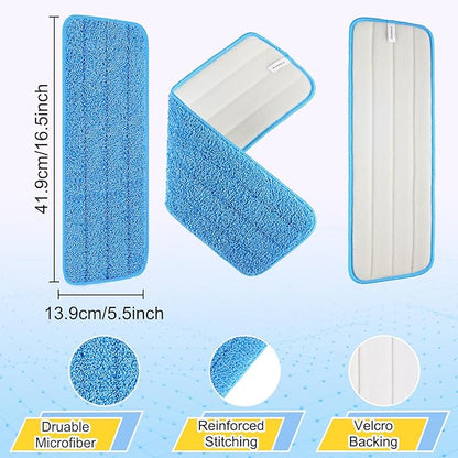 3 Pack 16.5 inch Reusable Mop Pads Microfiber Spray Mop Replacement Heads for Wet/Dry Mops Compatible with Bona Floor Care System (Blue)