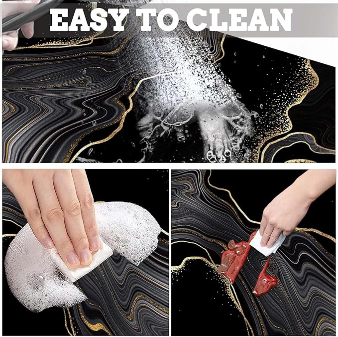MCALK Marble Black Dish Drying Mat for Kitchen Counter, Marble Texture Dish Drying Pad with Anti-Slip Rubber Base, Absorbent Kitchen Sink Mat with Modern Art Decor (1 pc 18" x 16")
