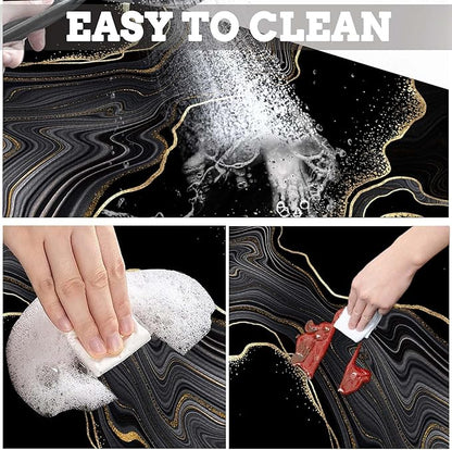 MCALK Marble Black Dish Drying Mat for Kitchen Counter, Marble Texture Dish Drying Pad with Anti-Slip Rubber Base, Absorbent Kitchen Sink Mat with Modern Art Decor (1 pc 18" x 16")