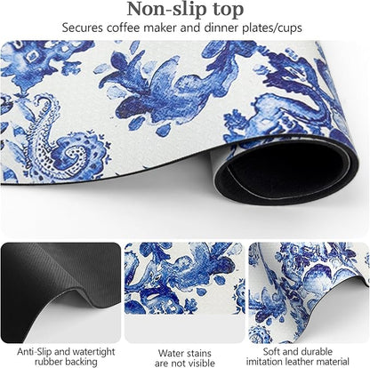 Bloss Dish Drying Mat, Multiple Usage Coffee Bar Mat, Kitchen Counter Mats, Absorbent Hide Stain Rubber Backed Dish Drying Pad(16.1"x24.1", Ink Cyan Flower)