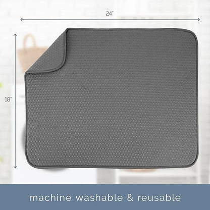 S&T INC. Dish Drying Mat XL, 18” x 24”, Absorbent Microfiber Kitchen Counter Mat, Drying Pad for Dishes, Utensils, Pots and Pans, Extra Large, Diamond Texture, Grey