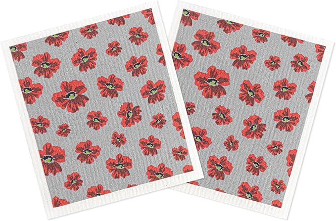 MÜkitchen Premium Eco Sponge Dish Cloth | Highly-Absorbent Kitchen Cloth for Cleaning and Drying Dishes | Machine Washable and Reusable | Set of 2 | New Poppy