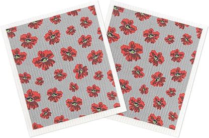 MÜkitchen Premium Eco Sponge Dish Cloth | Highly-Absorbent Kitchen Cloth for Cleaning and Drying Dishes | Machine Washable and Reusable | Set of 2 | New Poppy
