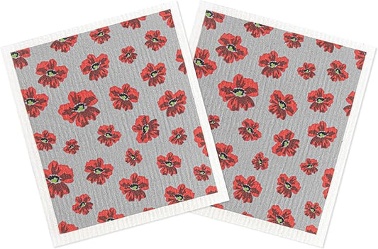 MÜkitchen Premium Eco Sponge Dish Cloth | Highly-Absorbent Kitchen Cloth for Cleaning and Drying Dishes | Machine Washable and Reusable | Set of 2 | New Poppy