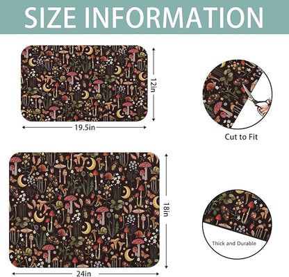 Dish Drying Mat for Kitchen Counter 2 Pack with Non-Slip Rubber Backing - Heat-Resistant Absorbent Coffee Bar Mat, Dish Rack Mat, Mushrooms Dish Drying Mats 18x24+19.5x12 inch