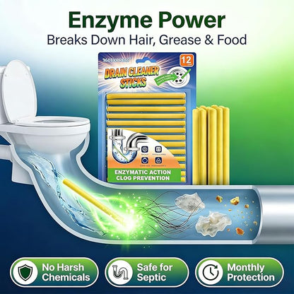 Drain Cleaner and Deodorizer Sticks, 24 Pcs Enzyme Drain Sticks - Natural Clog Remover & Odor Eliminator, Prevent Clogged Drains Year-Round in Kitchen, Bathroom, Shower & Toilet