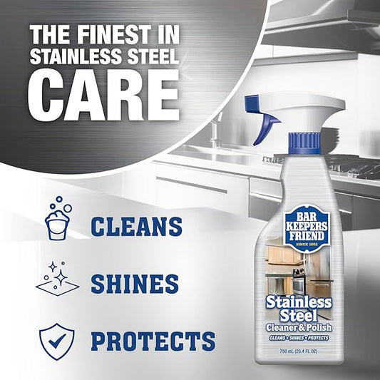 Bar Keepers Friend Stainless Steel Cleaner and Polish Spray (2 x 25.4 oz) Removes Oily Fingerprints, Hard Water Stains, Grime & Food Debris without Scratching or Dulling Appliances & Surfaces