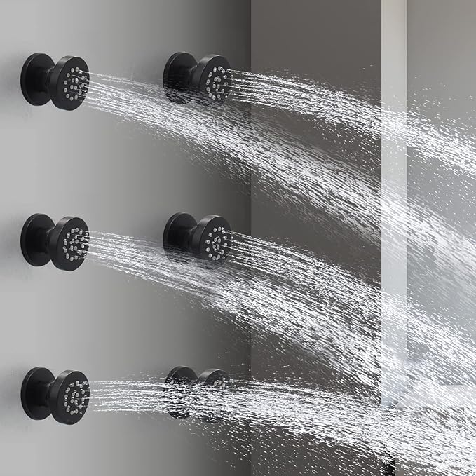 HOMEDEC 2inch Round Brass Shower Spa Massage Body Spray Wall Jets Showerhead Can Swivel, 6pcs, Matte Balck