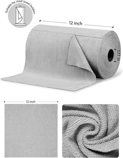 Fantasticlean Microfiber Cleaning Cloth Roll -75 Pack, Tear Away Microfiber Towels, 12" x 12", Reusable, Washable, Scratch Free, Ultra Absorbent Dishcloth for All-Around Cleaning Supplies (Grey)