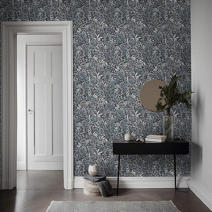 Heroad Blue Peel and Stick Wallpaper Boho Floral Contact Paper 17.3''x78.7'' Dark Blue Wall Paper Removable Self Adhesive Wallpaper for Cabinets Bedroom Bathroom Waterproof Decoration Vinyl Roll