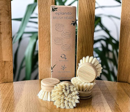 eplanita Replacement Brush Heads (Pack of 8) for Bamboo Dish Brush, Sisal Bristle Refills, Agave Cactus Fibres, Kitchen Eco Scrubber, Plastic Free Washing Up, Zero Waste Cleaning