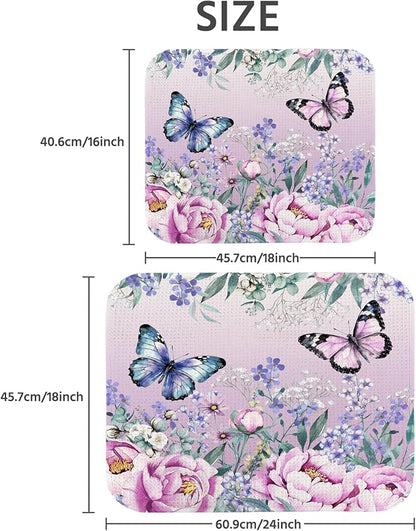 Dish Drying Mat for Kitchen Counter 18x24 Inch, Super Absorbent Dish Drainer Mat, Decorative Microfiber Dishes Drying Pad-Large(Purple Butterfly)