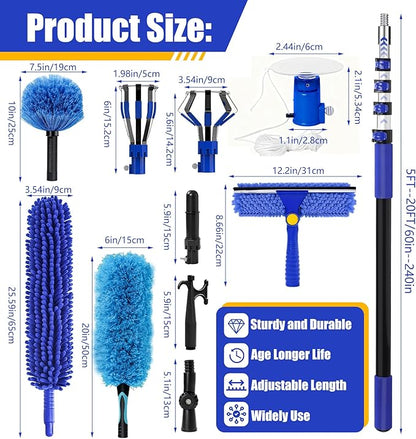 26FT Light Bulb Changer for High Ceilings with 5-20FT Heavy Duty Extension Pole,High Ceiling Fan Duster Extendable Reusable Cobweb,Feather,Window Cleaning Squeegee Kit for Home & House,Interior Roof