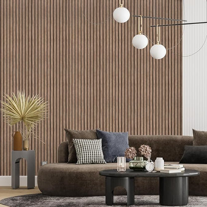 Yun-aeon Natural Wood Peel and Stick Wallpaper Wood Slats - 17.3"x 120" Light Tan Self-Adhesive Waterproof Vinyl Removable Wall Paper for Wall Decor Bedroom