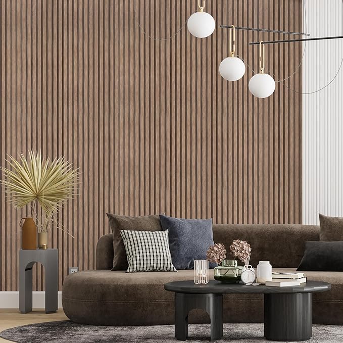 Yun-aeon Natural Wood Peel and Stick Wallpaper Wood Slats - 17.3"x 480" Light Tan Self-Adhesive Waterproof Vinyl Removable Wall Paper for Wall Decor Bedroom