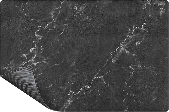 SUEH DESIGN Coffee Mat, Absorbent Dish Drying Mat 19.6 x 11.8 in Quick Dry Coffee Mat Large Drying Mats for Kitchen Counter Coffee Bar, Marble Black