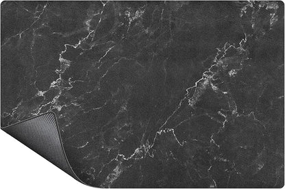 SUEH DESIGN Coffee Mat, Absorbent Dish Drying Mat 19.6 x 11.8 in Quick Dry Coffee Mat Large Drying Mats for Kitchen Counter Coffee Bar, Marble Black