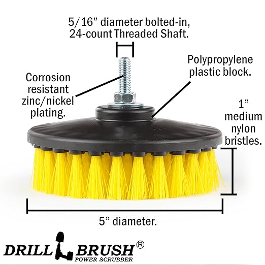 Threaded 5-inch Scrubber - All Purpose Cleaning Supplies - Scrub Brush fits Electric, Pneumatic DA Rotary Polishers - Bathroom Rugs - Cleans Carpet - Floor Scrubber - Shower Cleaner - Grout Cleaner