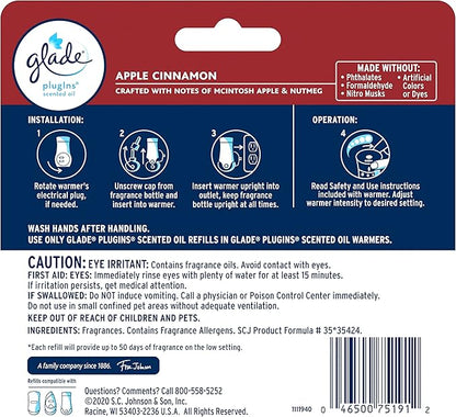 Glade PlugIns Refills Air Freshener, Scented and Essential Oils for Home and Bathroom, Apple Cinnamon, 2.01 Fl Oz, 3 Count