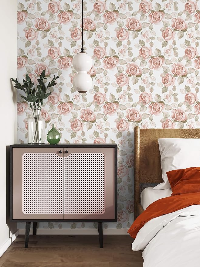 Heroad 16.1''x236'' Vintage Floral Peel and Stick Wallpaper Flower Contact Paper Retro Wall Paper Waterproof Removable Self Adhesive Wallpaper for Bedroom Living Room Cabinet Rose Decor Vinyl Roll