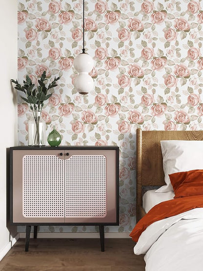 Heroad 16.1''x236'' Vintage Floral Peel and Stick Wallpaper Flower Contact Paper Retro Wall Paper Waterproof Removable Self Adhesive Wallpaper for Bedroom Living Room Cabinet Rose Decor Vinyl Roll