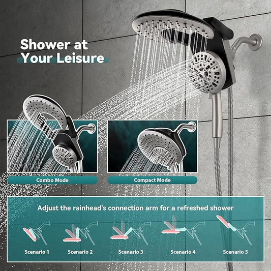 Rain Shower Head with Handheld: Foldable High Pressure Shower Heads with Handheld Spray Combo, 9 Spray Settings/Modes Hand Held Showerhead Dual Rainfall Shower Head Built-in Magnetic Docking and Jets