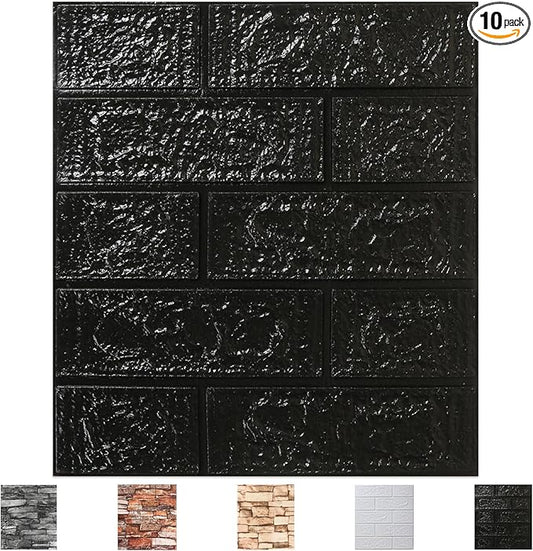10 Pack 3D Wall Panels Peel and Stick, Waterproof Foam Stone 3D Wallpaper, Self Adhesive Foam Wallpaper for Bedroom Bathroom Kitchen (13.7 * 15.1in)