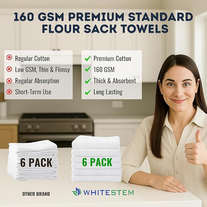 Flour Sack Towels | Tea Towel for Crafts Kitchen Towel Dish Drying Towels Cotton Blank Towel for Embroidery Baking Bread Proofing Linen Cover Thick Absorbent Quick Dry 28"x28" 6 Pack White