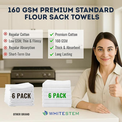 Flour Sack Towels | Tea Towel for Crafts Kitchen Towel Dish Drying Towels Cotton Blank Towel for Embroidery Baking Bread Proofing Linen Cover Thick Absorbent Quick Dry 28"x28" 6 Pack White