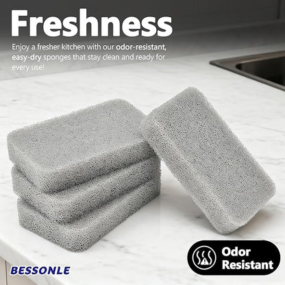 8 Pack Silicone Scrubbing Sponges, Heavy-Duty, Non-Scratch Kitchen Sponges - Reusable, Odor-Free, Perfect as Cleaning for Dishes, Non-Stick, Countertops (Grey)
