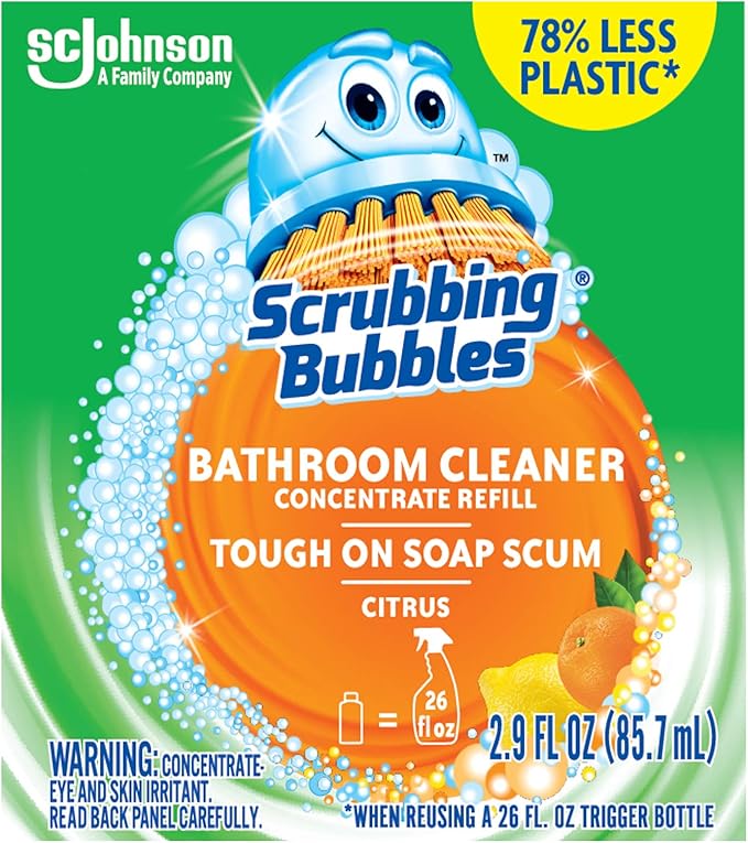 Scrubbing Bubbles Multi Surface Bathroom Cleaner Concentrate, Two 2.9 oz Concentrated Refill Bottles