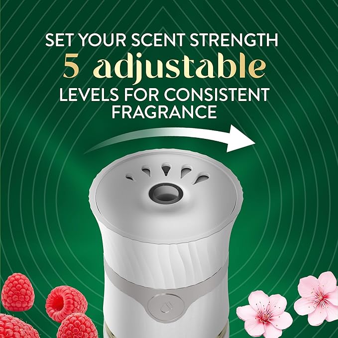 Air Wick Vibrant Plug In Scented Oil Refill, Infused with Essential Oils, Plug In Air Fresheners for Home, Cherry Blossom & Raspberry, 4 ct
