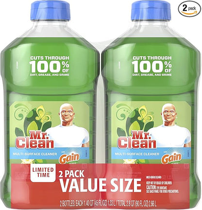 Mr. Clean Liquid All Purpose Multi-Surface Cleaner | with Gain Original - 45 Ounce Each Bottle (Pack of 2) (Total 90 fl oz)