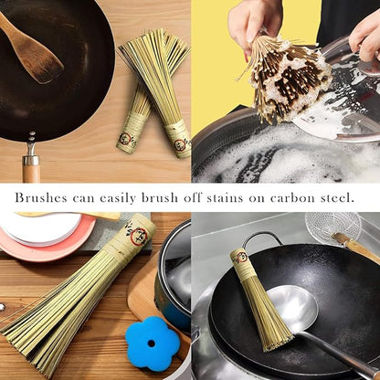12-Inch Bamboo Wok Brush, Flat Brush, Kitchen Cleaning Brushes for Scrubbing and Cleaning Cooking Pots, Pans and Grilling Utensils (1 Pack)