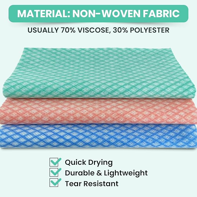 50 Count Disposable Cleaning Cloths, Green - 13.8"x15.8" Ultra Absorbent Towels for Kitchen, Stove & Bathroom - Multi-Purpose Soft Dish Cloths