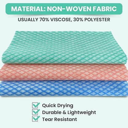 50 Count Disposable Cleaning Cloths, Green - 13.8"x15.8" Ultra Absorbent Towels for Kitchen, Stove & Bathroom - Multi-Purpose Soft Dish Cloths