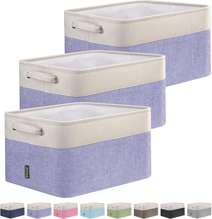 BALEINE 3 Pack Fabric Closet Storage Bins for Shelves, Linen Closet Organizers and Storage, Decorative Baskets for Organizing, Shelf, Clothes, Home, Office (Lavender, 12"x8"x8")