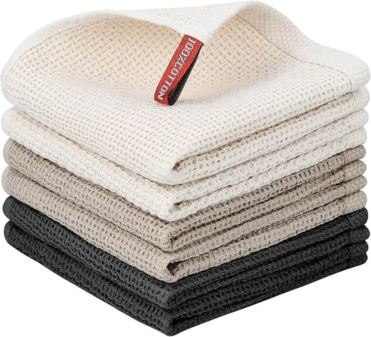 Nialnant 6 Pack 100% Cotton Waffle Weave Kitchen Towels,Soft and Absorbent Kitchen Dish Rags, Dish Cloths for Washing Dishes-12x12 Inches