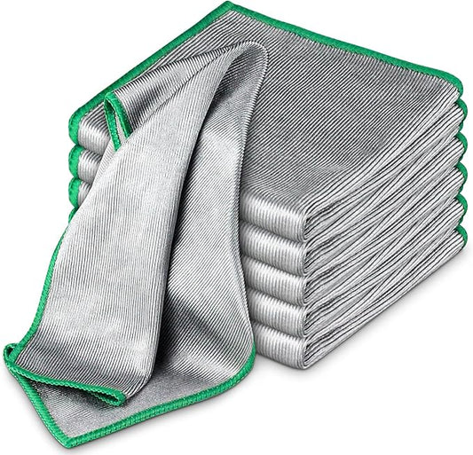 Glass Polishing Cloth Streak Free Miracle Cleaning Cloth Lint Free Microfiber Cleaning Rags for Glasses Kitchen Dish Mirrors Easy Clean, Pack of 6, 12" x 12"