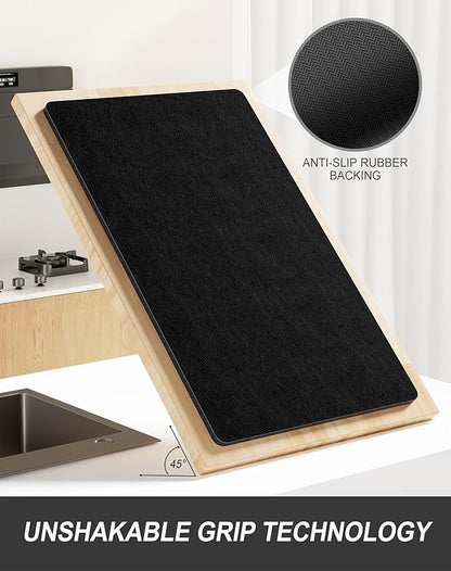 Rnivvi Dish Drying Mat for Kitchen Counter, XL 15 x 24" Super Absorbent Drainer Pad Easy Clean Dish Rack Pad, Non-Slip Heat Resistant Coffee Bar Mat for Coffee Machine Station Accessories Decor, Black