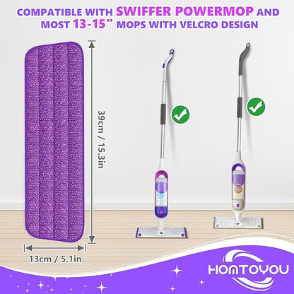 HOMTOYOU Reusable Pads Refills for Swiffer Power Mop: 6 Pack Microfiber Pad for Multi-Surface Floor Cleaning - Machine Washable Replacement Sweeping Cloths for 13 ''-15 '' Spray Mop