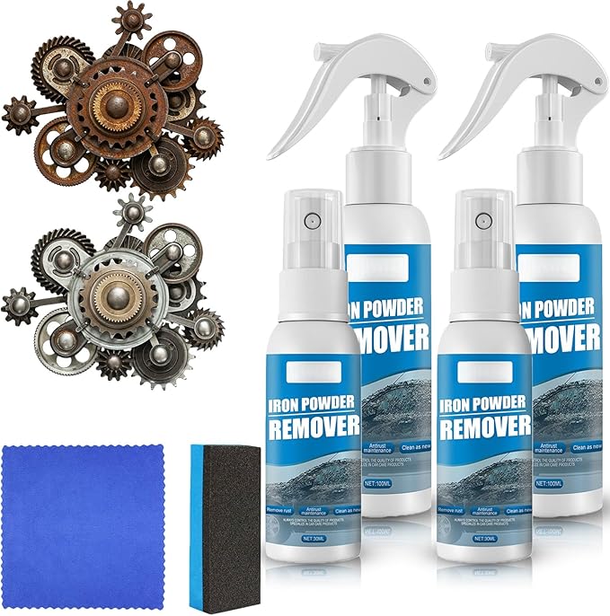 Multi-functional Quick-acting Rust Removal Spray, Iron Powder Remover Spray, Portable Rust Remover Sprays for Metal, for Paint, Tools, Car, Hardware - 100ML (2S+2L)